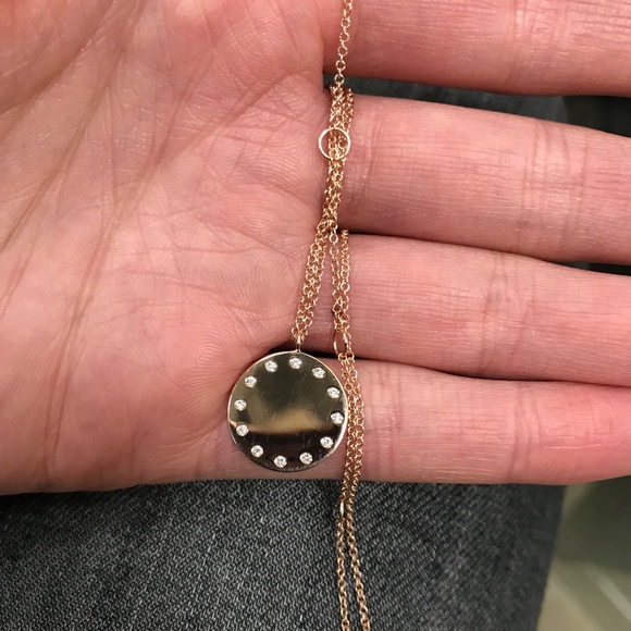 Rachel Koen Round Diamond Circle Disc Pendant Necklace 14K Rose Gold 0.09cttw - Picture 7 of 7